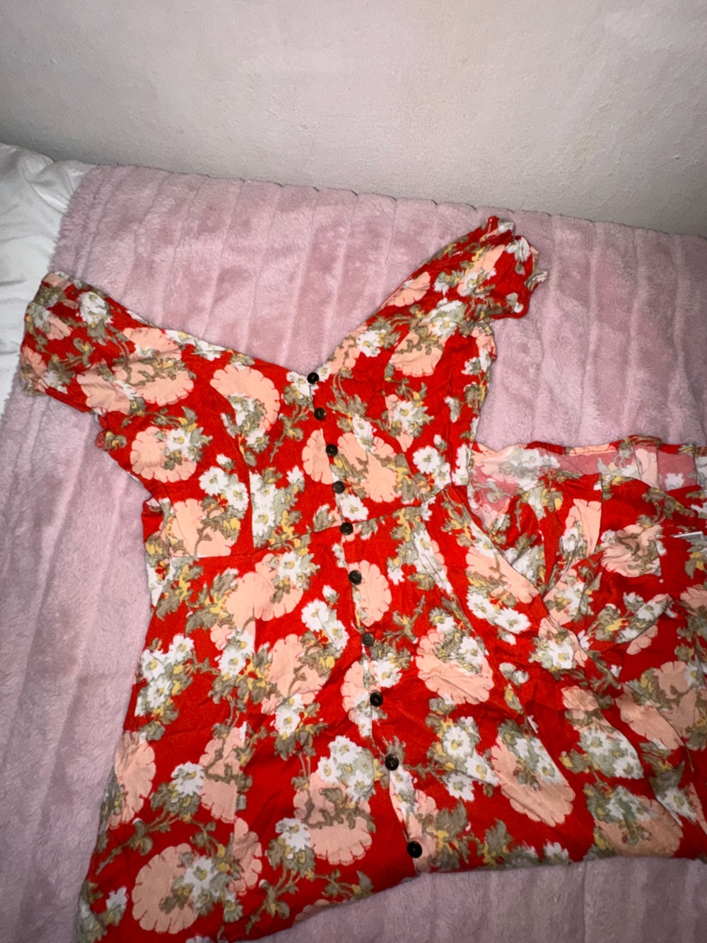 Vintage Urban Outfitters Red orange Floral Button-Front Dress with Pink Accents